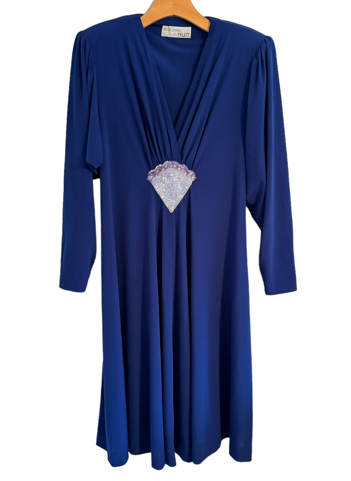Ricki Lang For NUIT Dress Size 10??? Blue Embellished Midi With Shoulder Pads