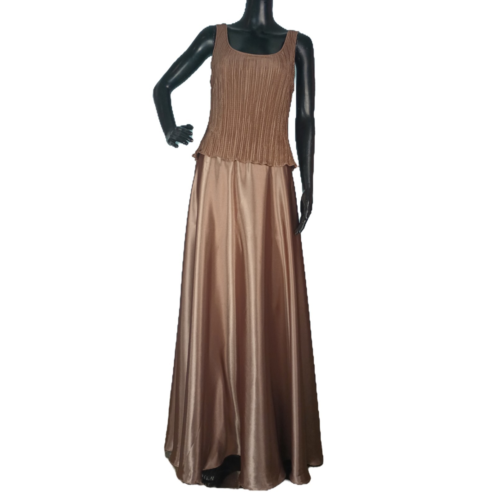 Vtg Y2K Cachet Formal Gown In Copper/ Champaign, Satin With Pleated Bodice Sz 6