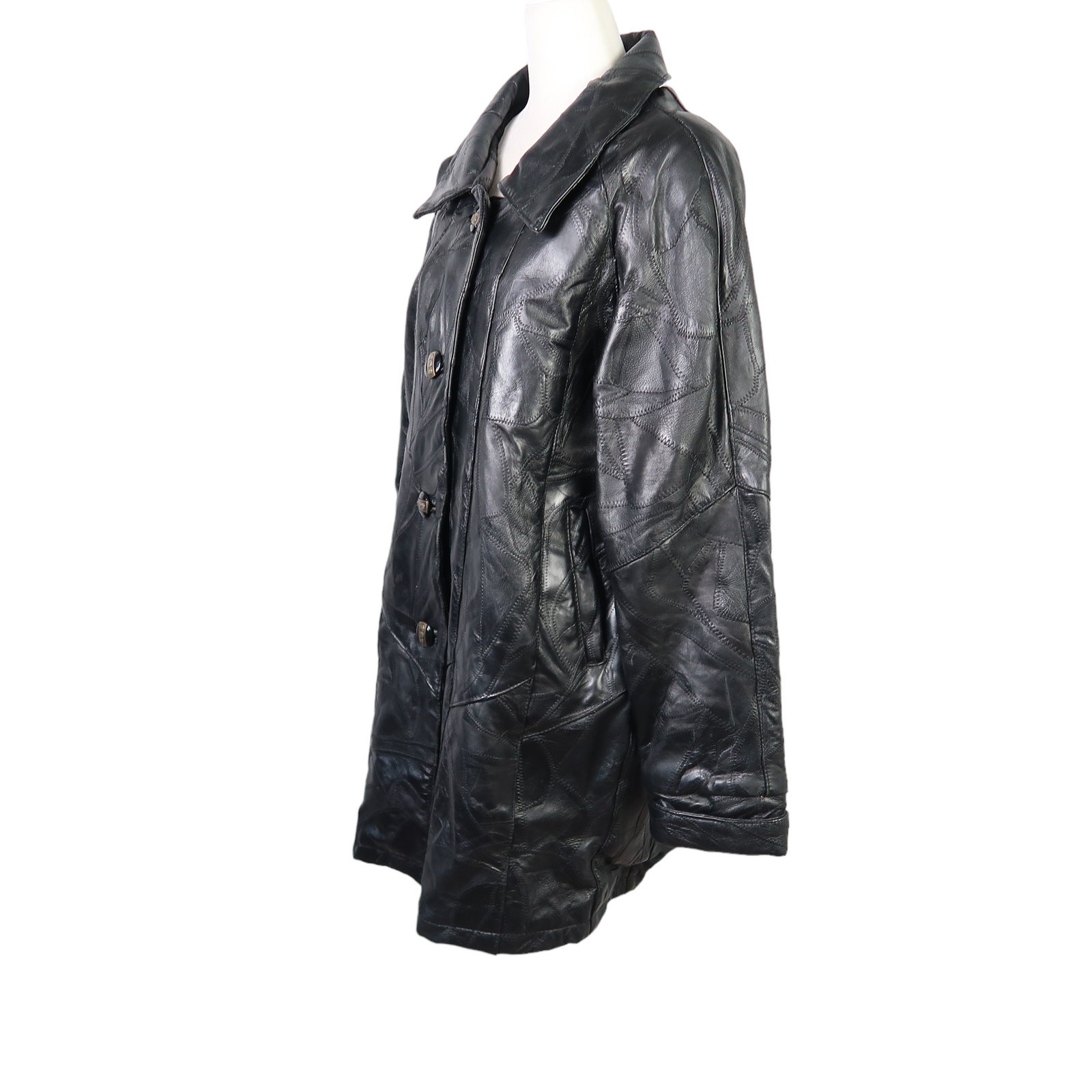 Vintage 90s Maxam Black Patchwork Lambskin Leather Coat Jacket M