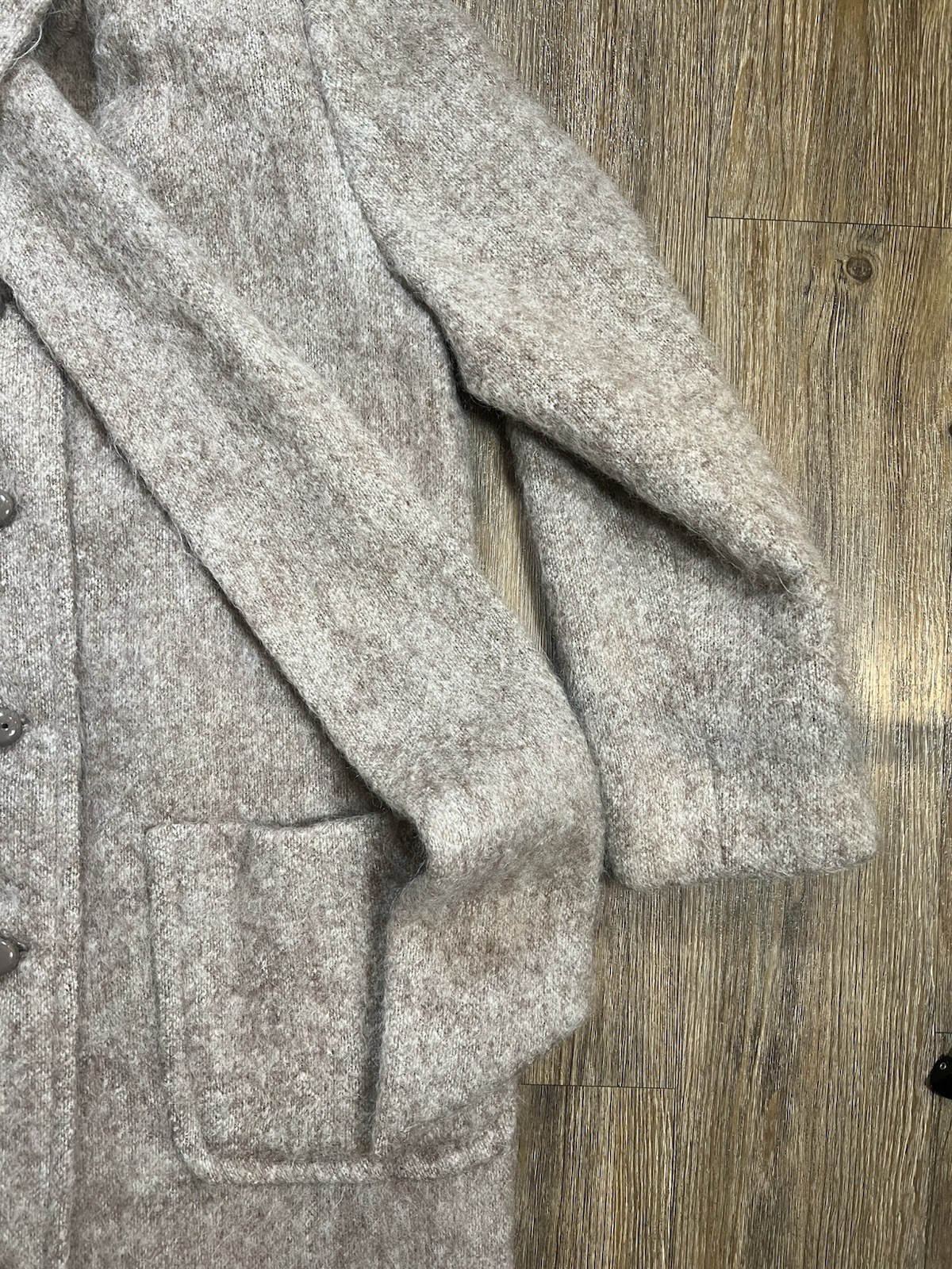 Vintage 80s 90s Oversized Mohair Trench Coat ILGWU Union Made USA Beige L/XL