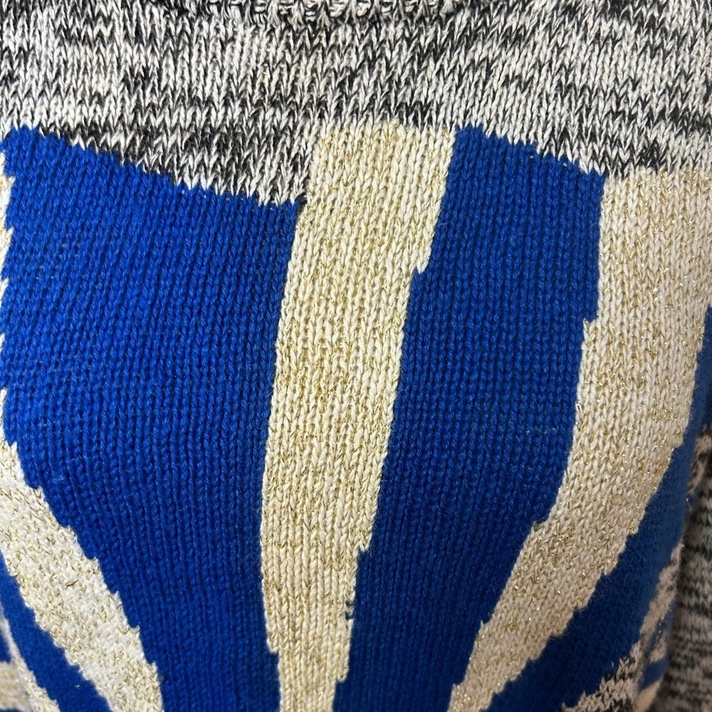 Vintage sweater turtleneck blue cream black gold colors size 46 XL.