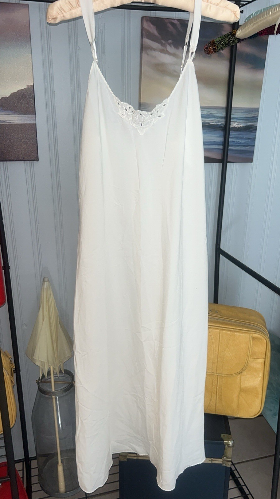 VINTAGE VANITY FAIR LONG IVORY SLIP DRESS STYLE 10-631 SIZE 32 32″/38 CLASSIC US