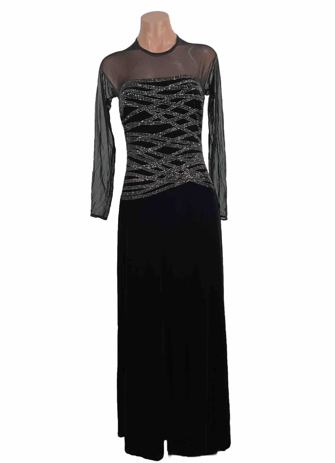 VTG 80s Tadashi Sz S Long Black Slinky Mesh Sparkle Evening Sheath Dress Gown