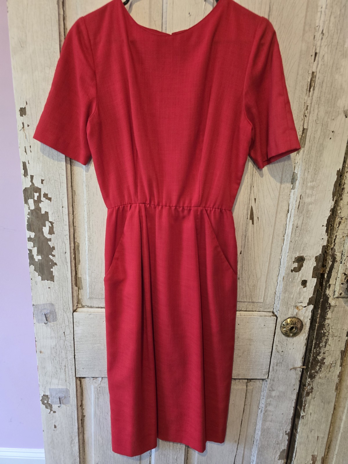 Vintage Red Dress With Pockets Zipper Closure Pin Tuck Pleats Size 8