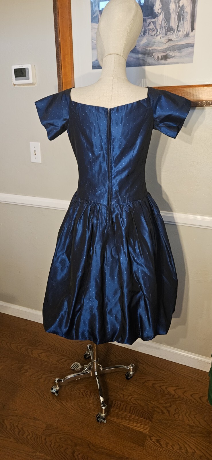 Vintage 1980s Blue Polka-dot Bow Bubble Skirt As Pictured