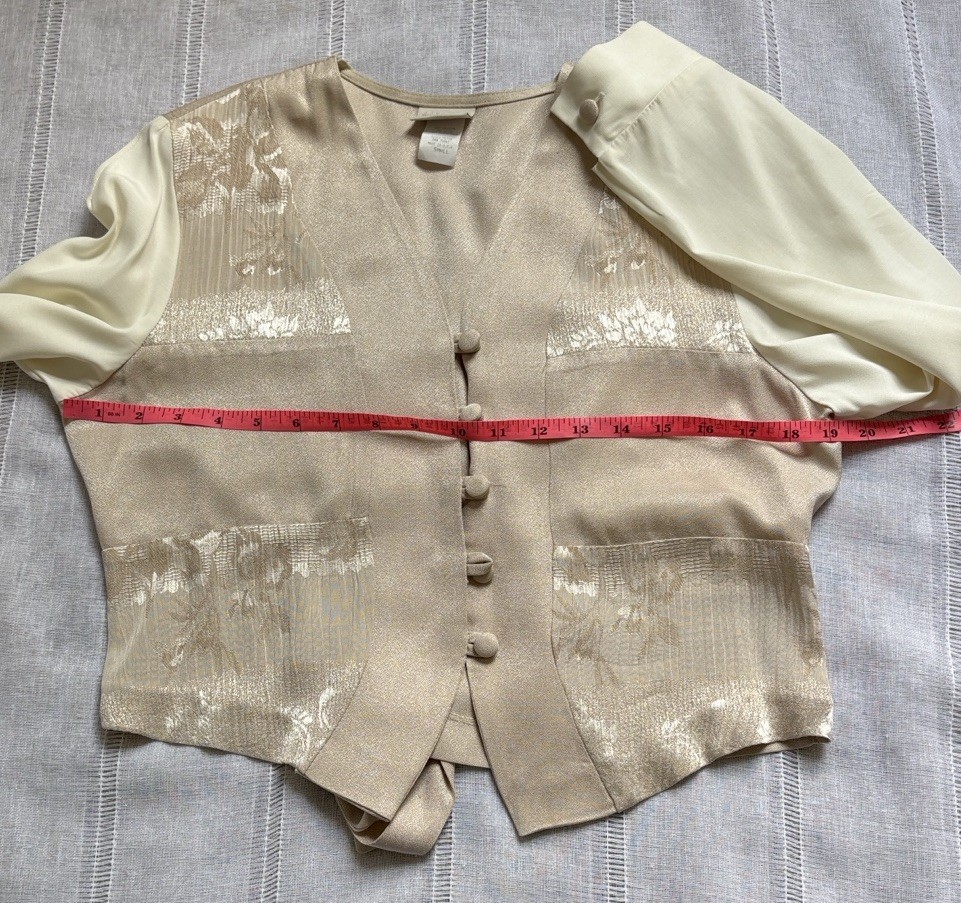 Vintage Just For Petites Beige and Cream Blouse/Vest Combination