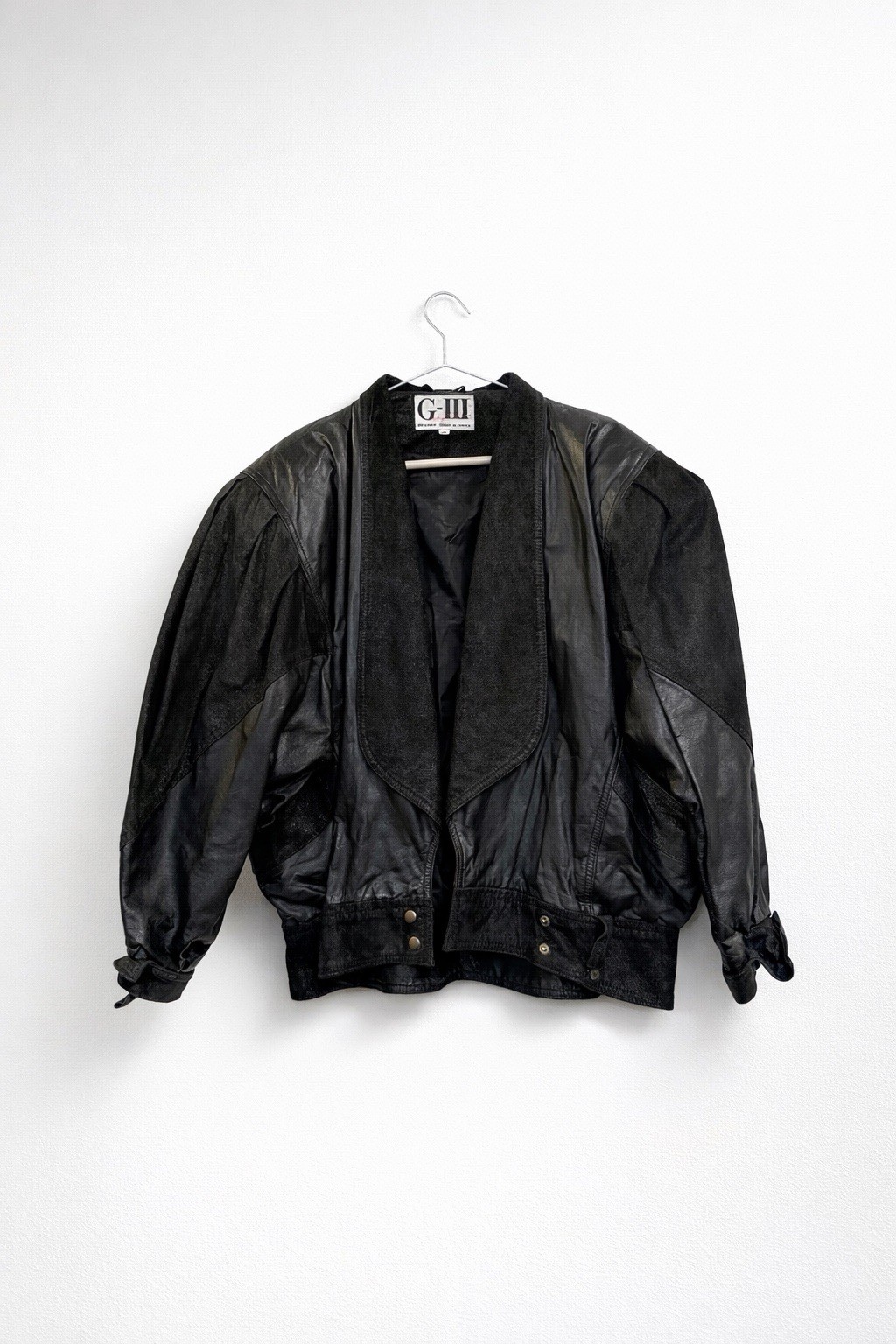 Vintage G-III Italian Fashions Size 10 Leather Jacket Oversized Shawl Collar