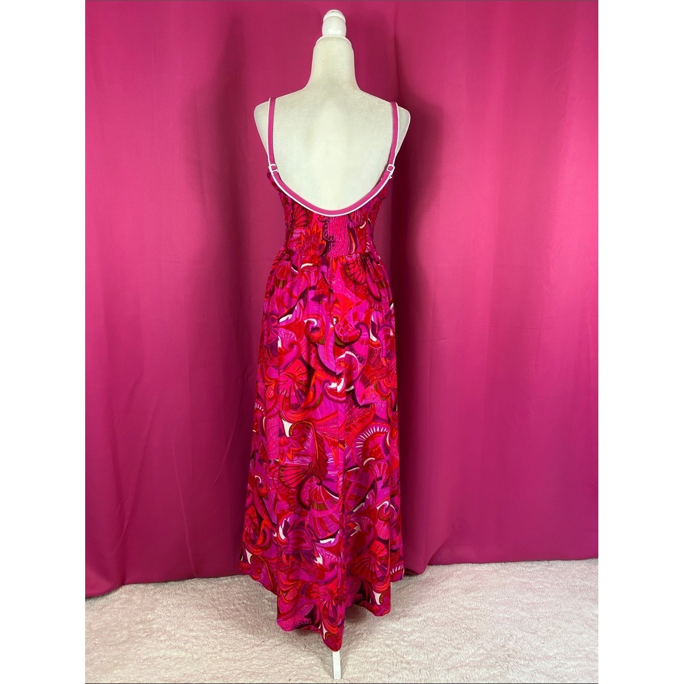 Vintage 60s 70s Deweese Designs dayglo pink Maxi dress sundress Small