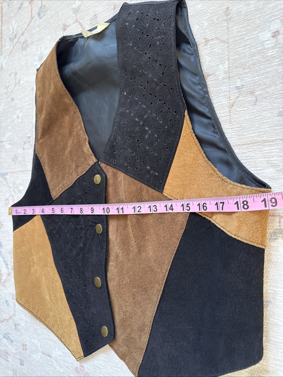Vintage Suede Patchwork Leather Vest S/M Boho 1970’s Festival Hippie Western