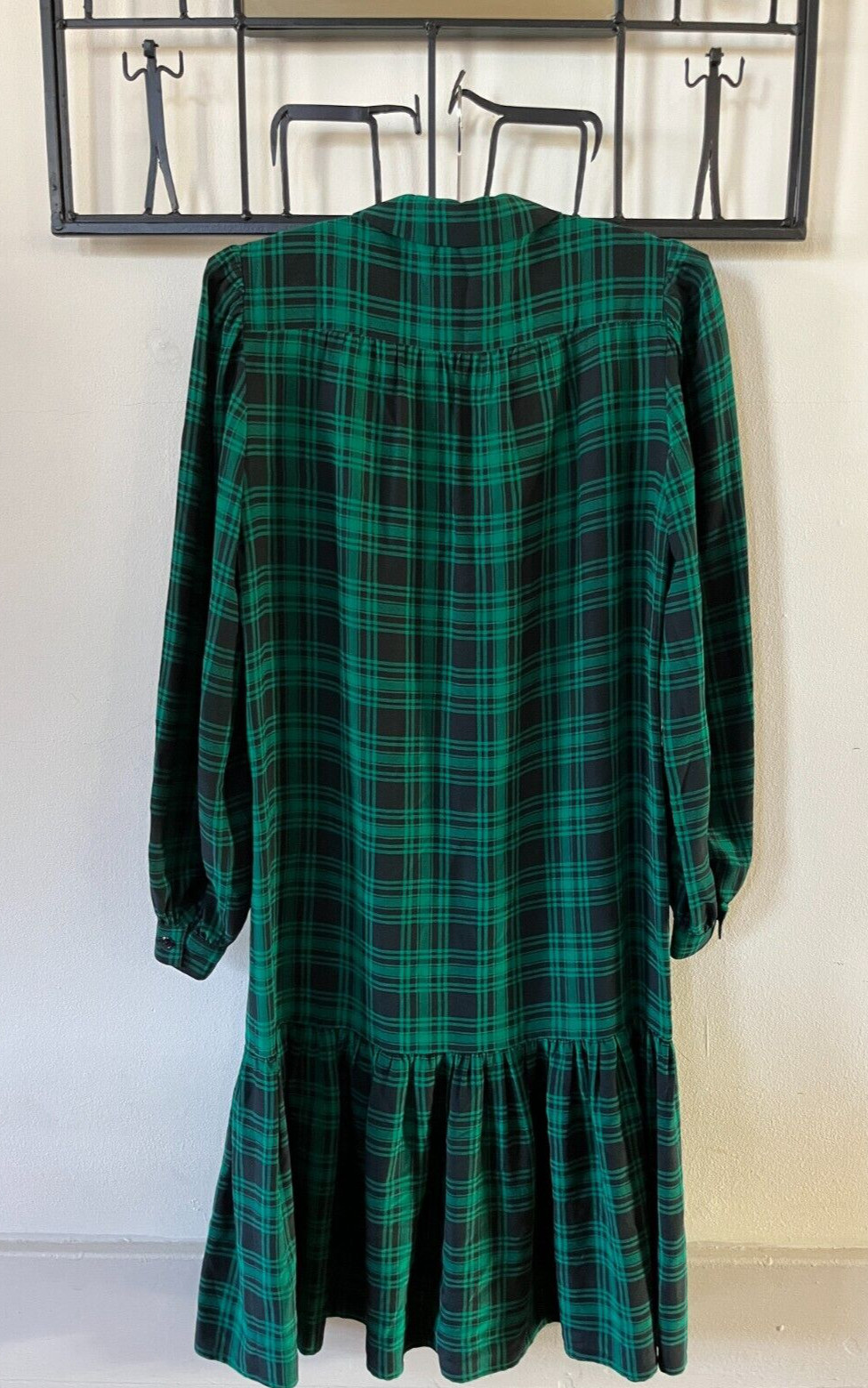 Vintage Miss O Oscar Di La Renta Silk Dress Sz 6 Green Plaid Lord & Taylor