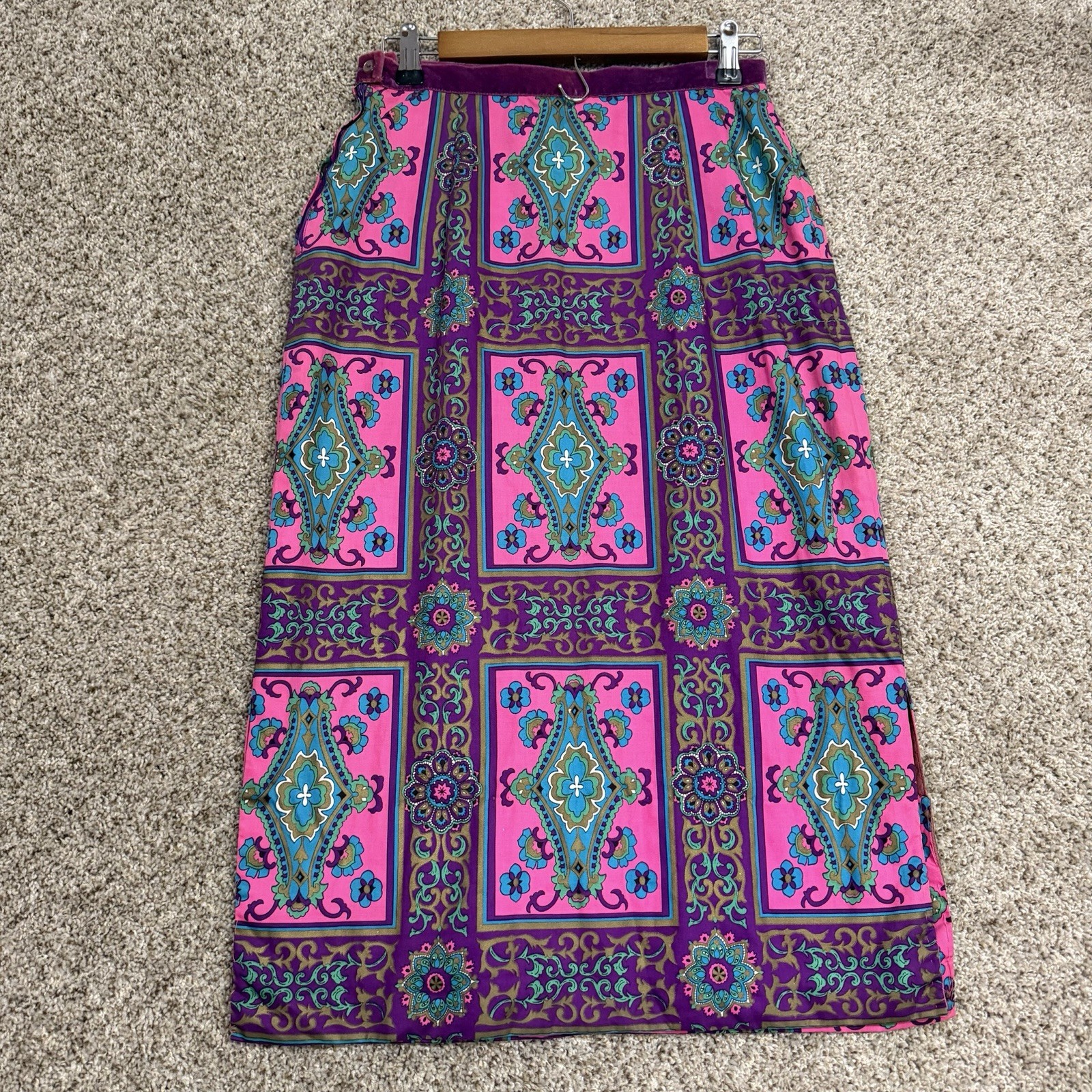 Vintage Alex Colman California Skirt Velvet Waist Pink Mod 60s 70s