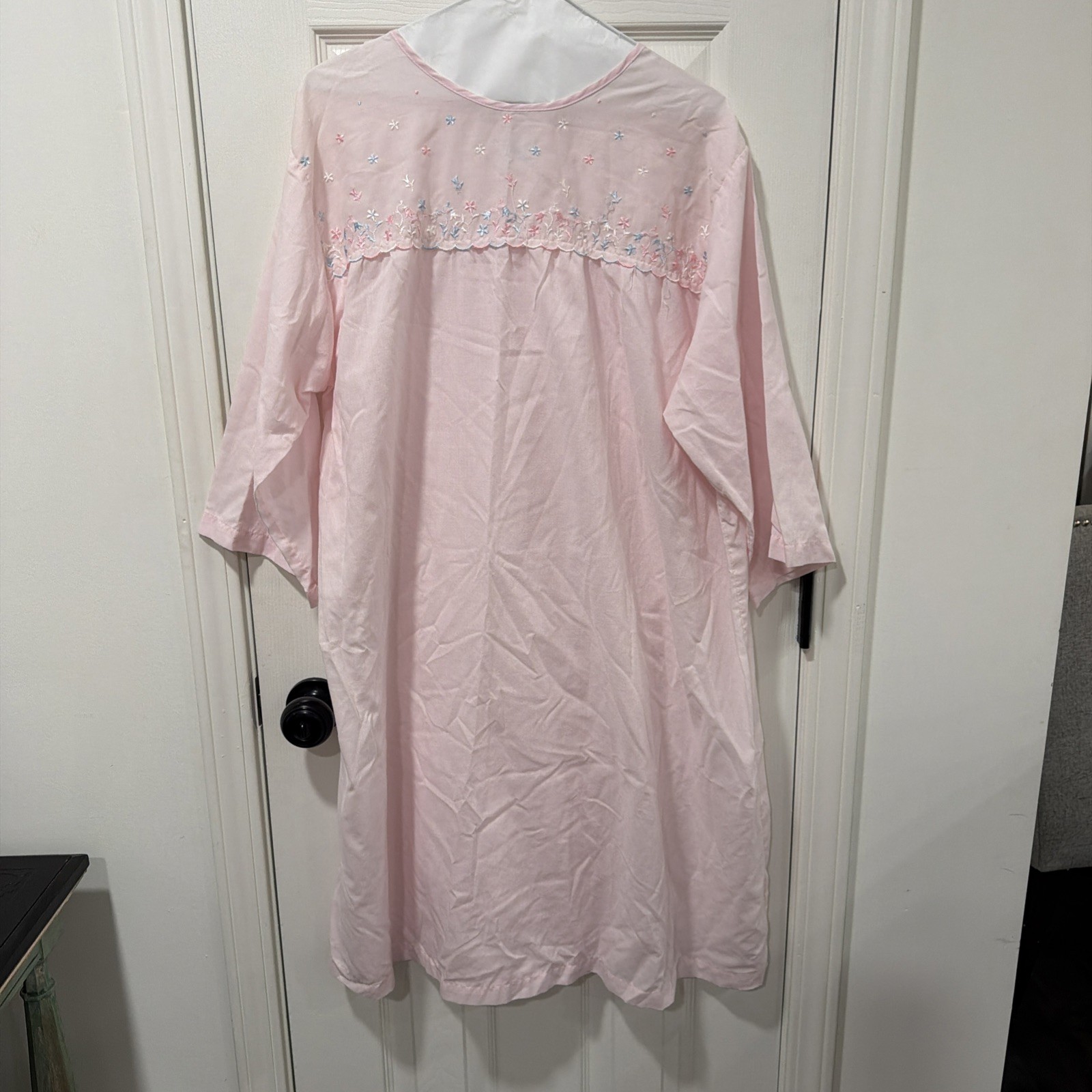 VGT Carole USA Night Gown XL PolyCotton Pink Granny Snaps Open Back Lightweight