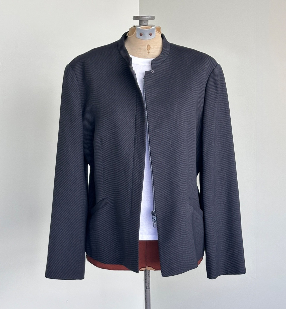 Giorgio Armani Womens Bomber Jacket Size Medium Mandarin Collar Wool 90s Jacket