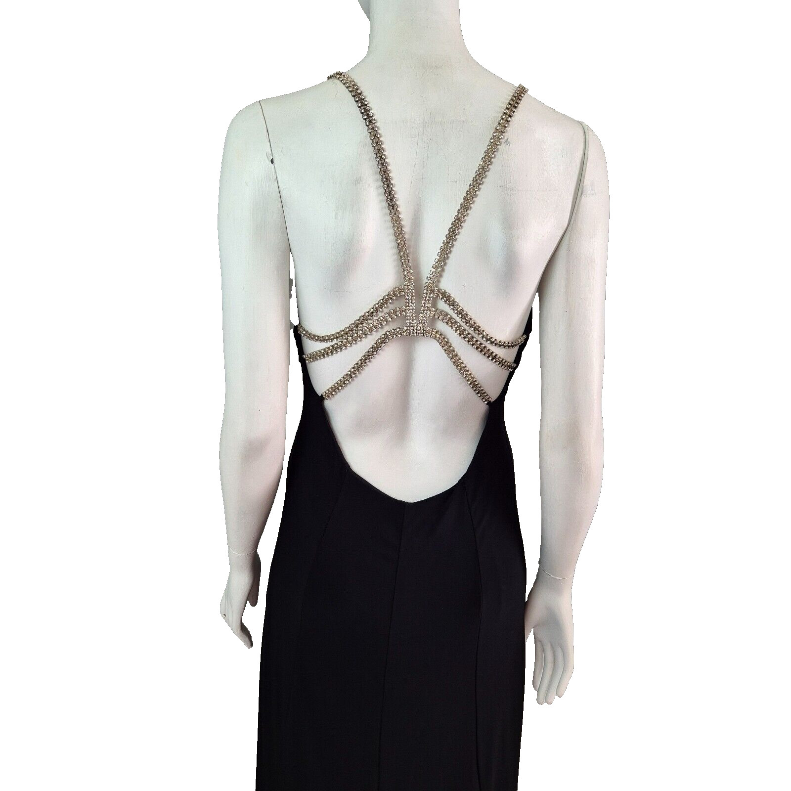 Vintage Y2K Dress Rhinestone Embellished Backless Evening Gown Stretch Size 10