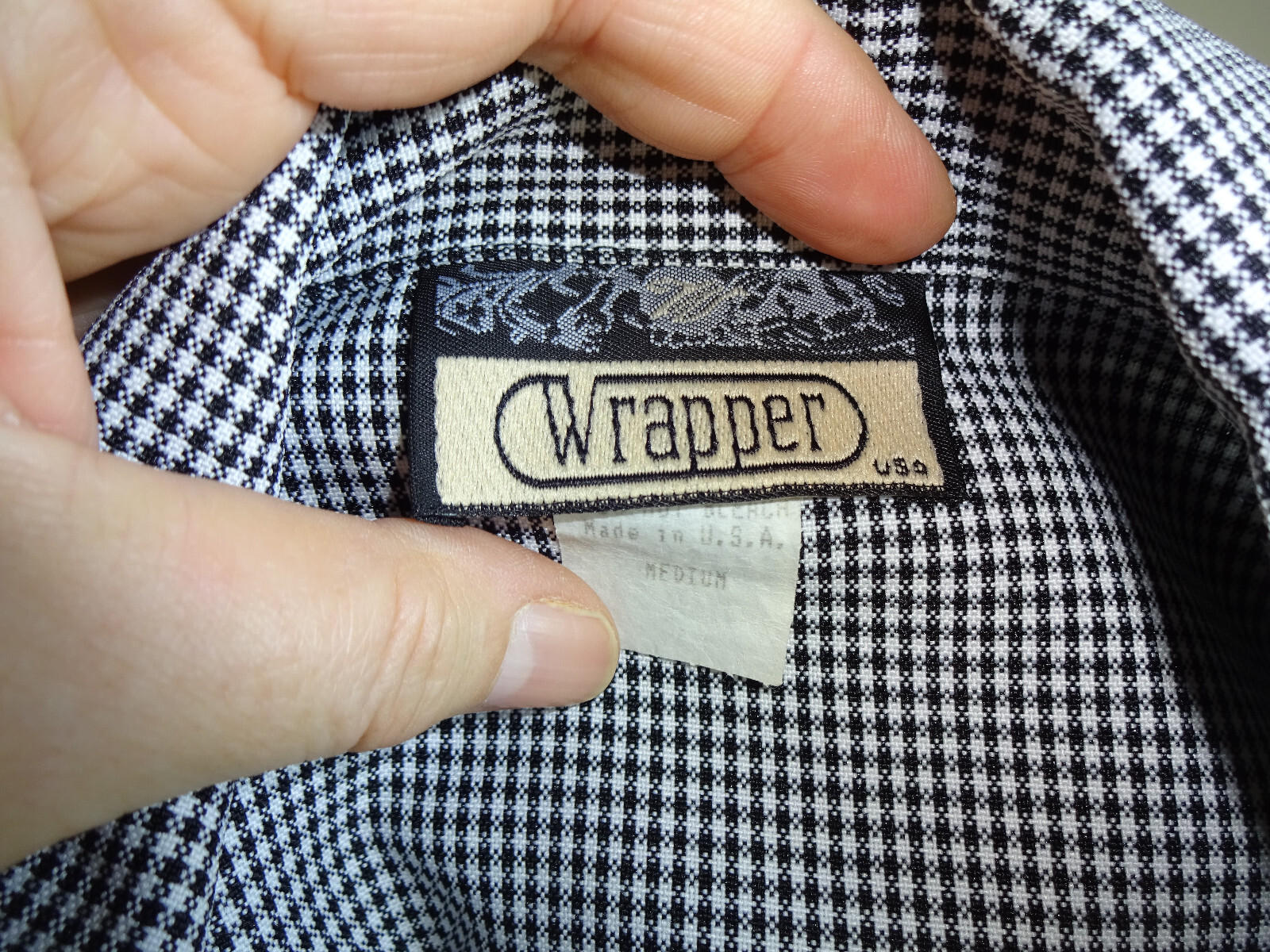 Womens Vintage Wrapper Houndstooth Double Breasted Jacket M Black White USA