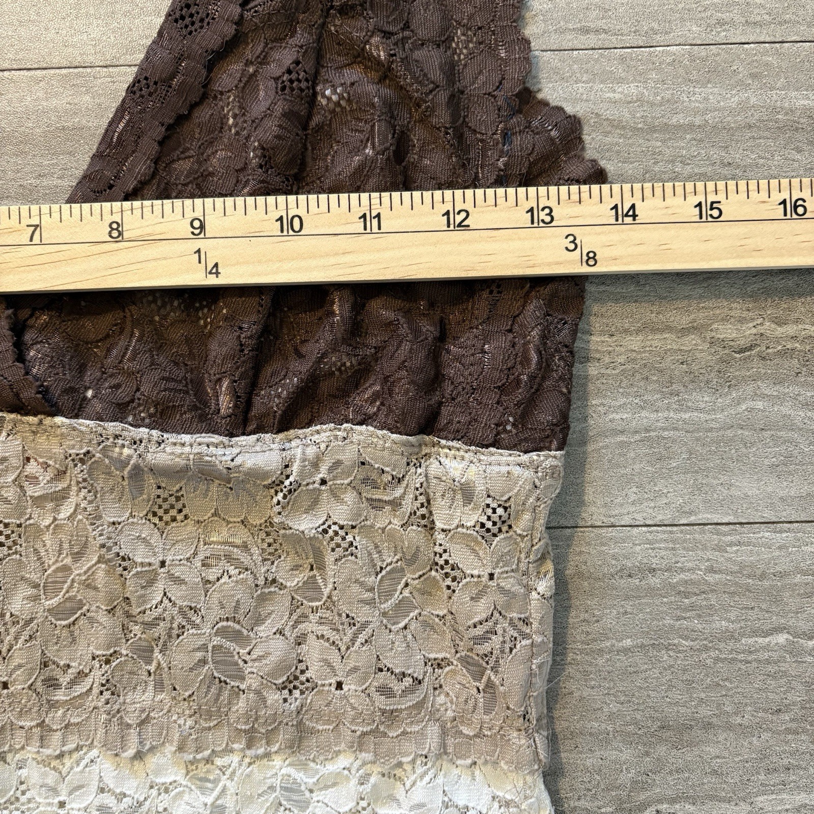 Vintage Lipstick Brand Med Y2K Multi Color Block Lace Trim Cami Tank Top Brown