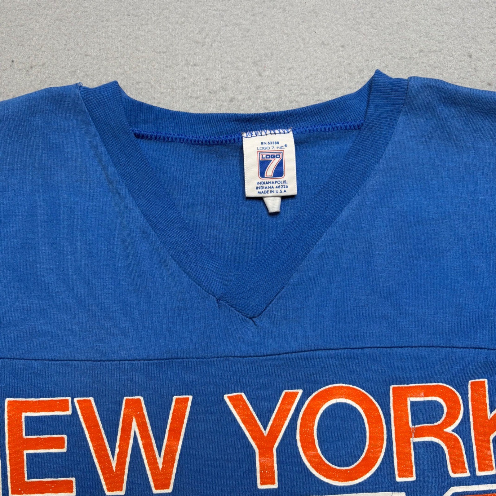 Logo 7 Shirt Womens M Blue New York Mets Vintage 80s Jersey Style Striped Sleeve