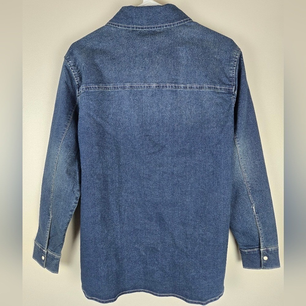 True Religion womens M Denim Western Snap Button Shirt Blue Horseshoe Pockets