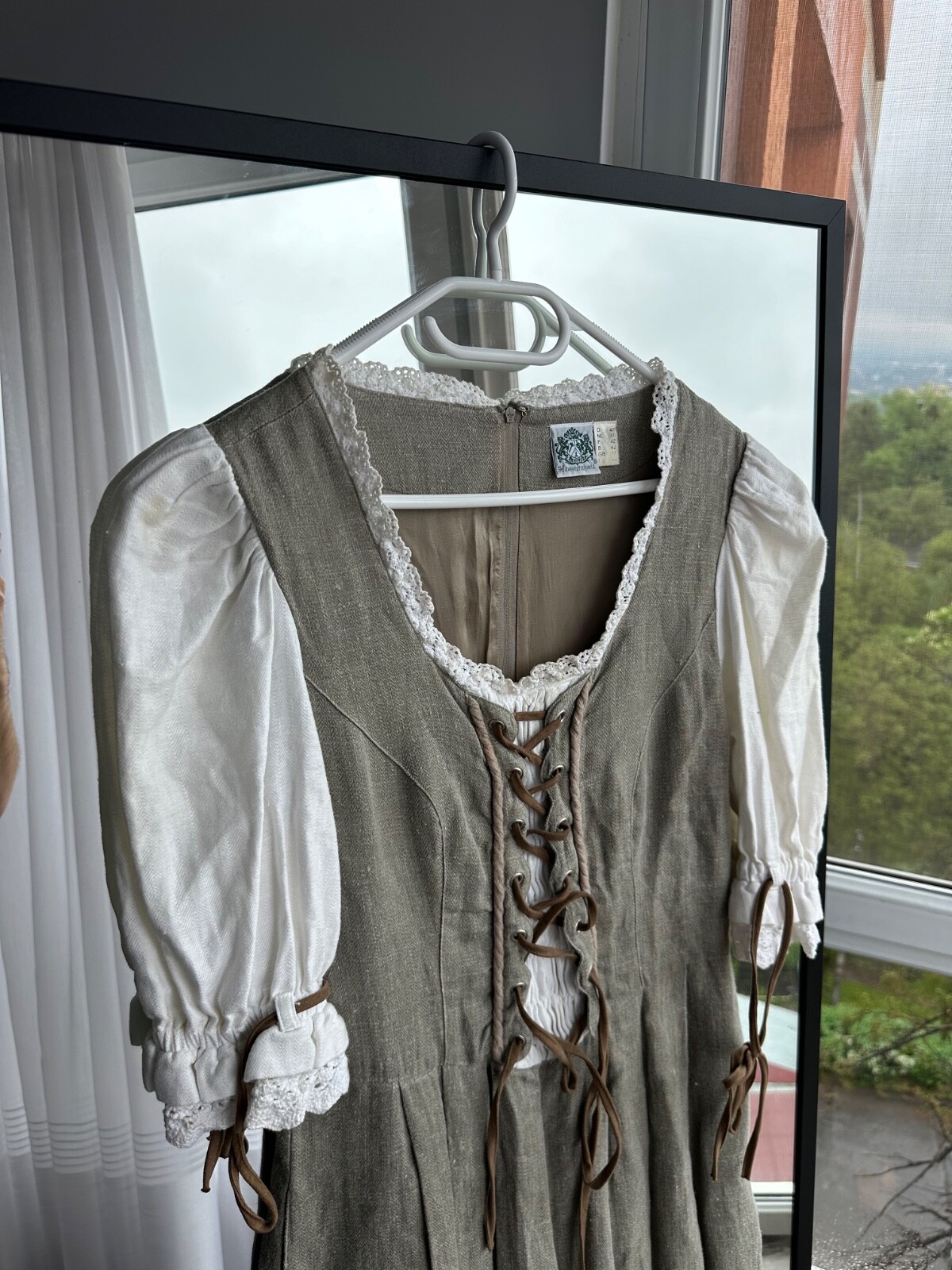Vintage Hammerschmid Bavarian Austria Style Linen Woman Folk Long Dress Sz M