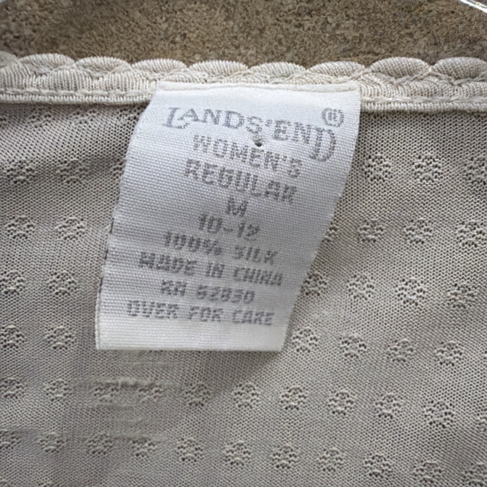 Vintage 80s Lands End 100% SILK Pattern Sheer Top Undershirt Blouse White M10-12