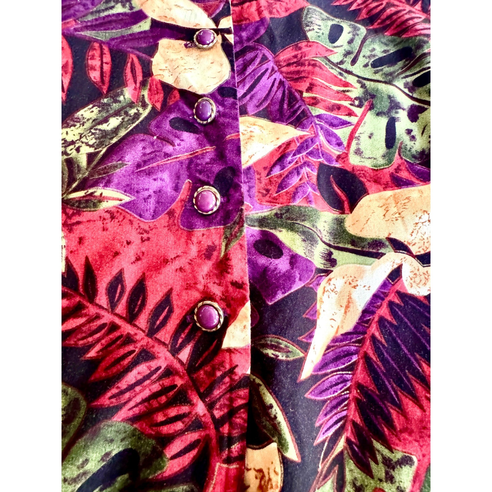 Vintage 90s Bentley Tropical Floral Maxi Dress Rayon Purple Red Green Size 12