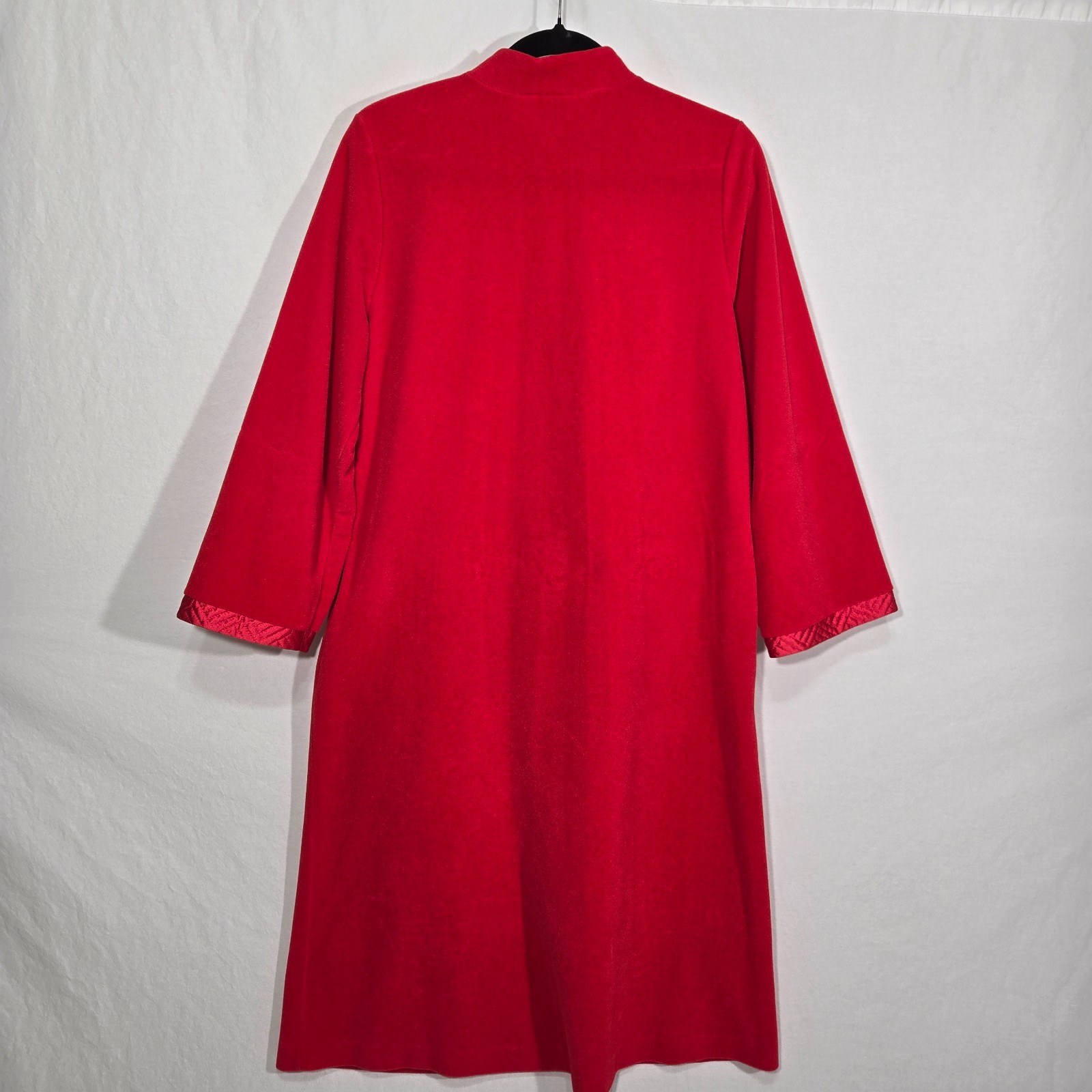 U.S.A. Vintage VANITY FAIR Red VELVET Satin Trim Mid-Length House Dress Size S.