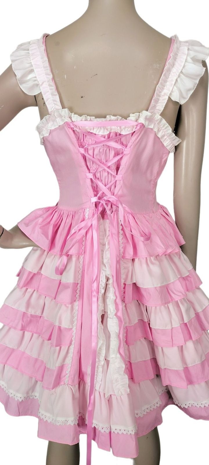 VTG 90s Lolita Bows Ruffles Lace Corset Princess Palace Fairycore Pink Dress