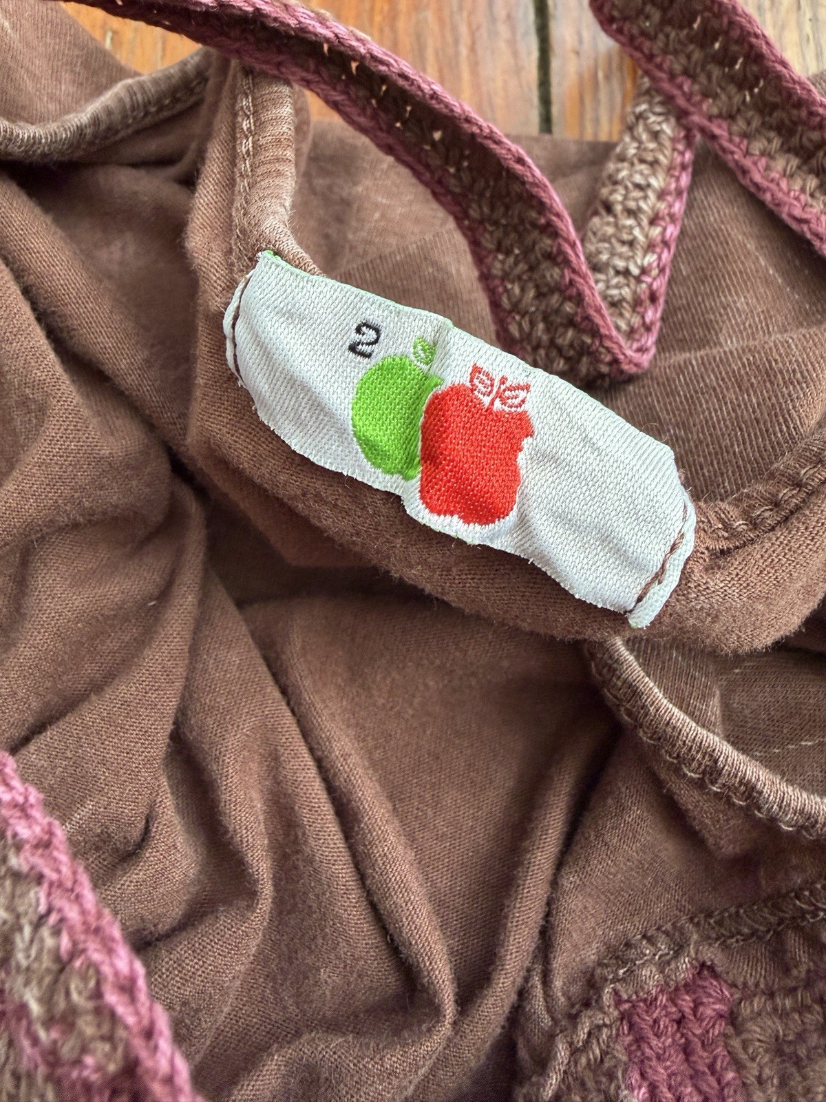 Vintage 00s 2 Apples crochet strap long length cami tank brown & plum