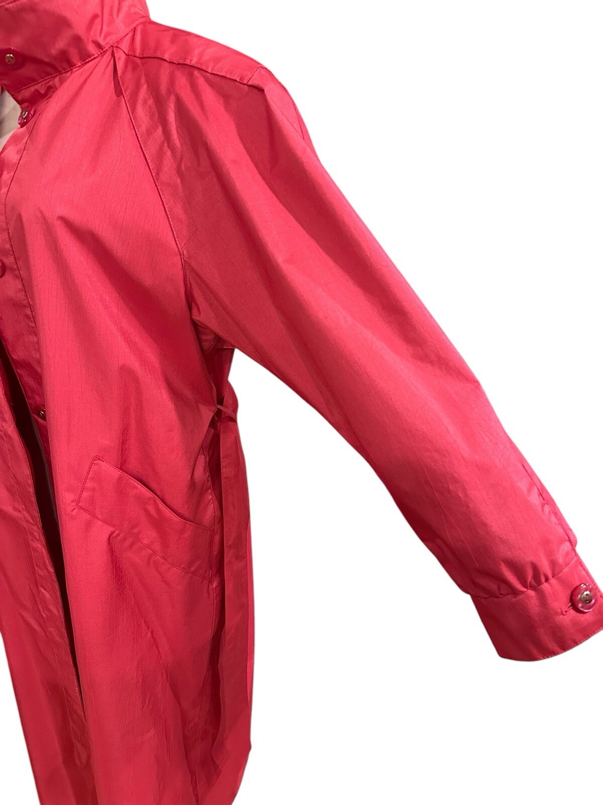 1980s J Gallery Women’s Trench Coat Watermelon Pink Belted Raincoat 11/12 Petite