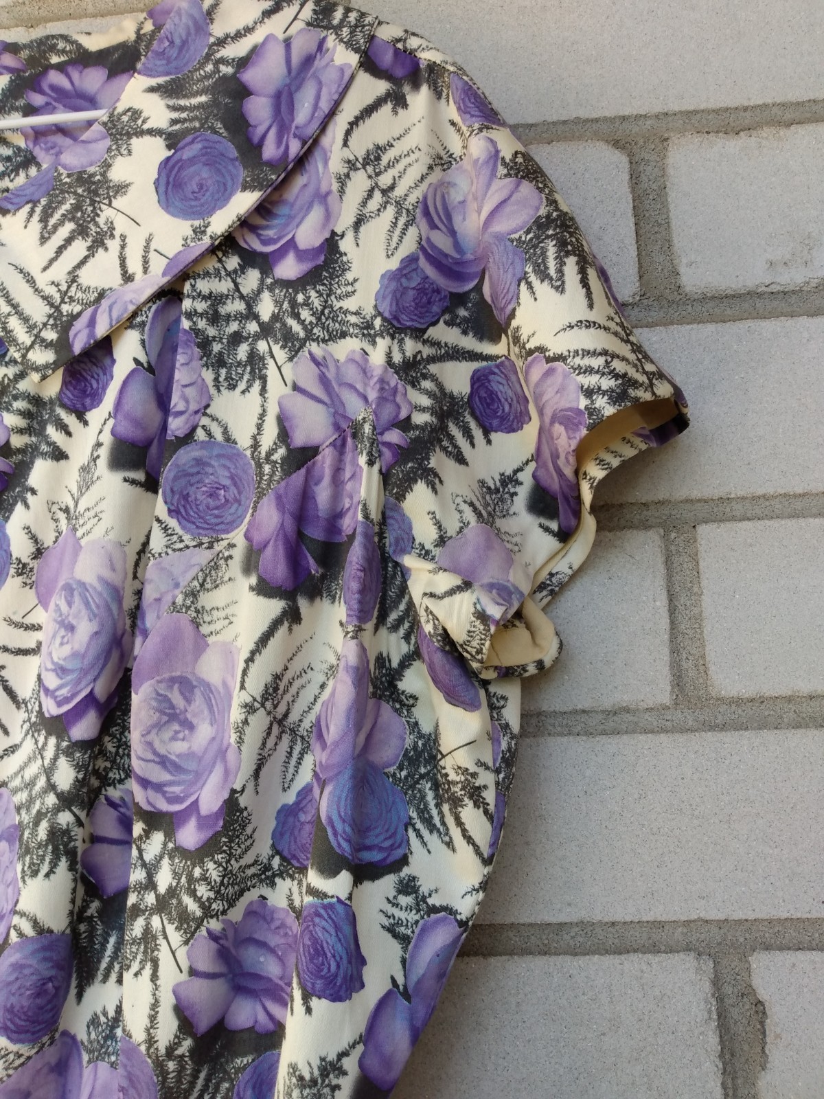 Vintage 50s Purple Rose Dress 42″ Bust 28.5″ Waist Rockabilly Tea Party 60s