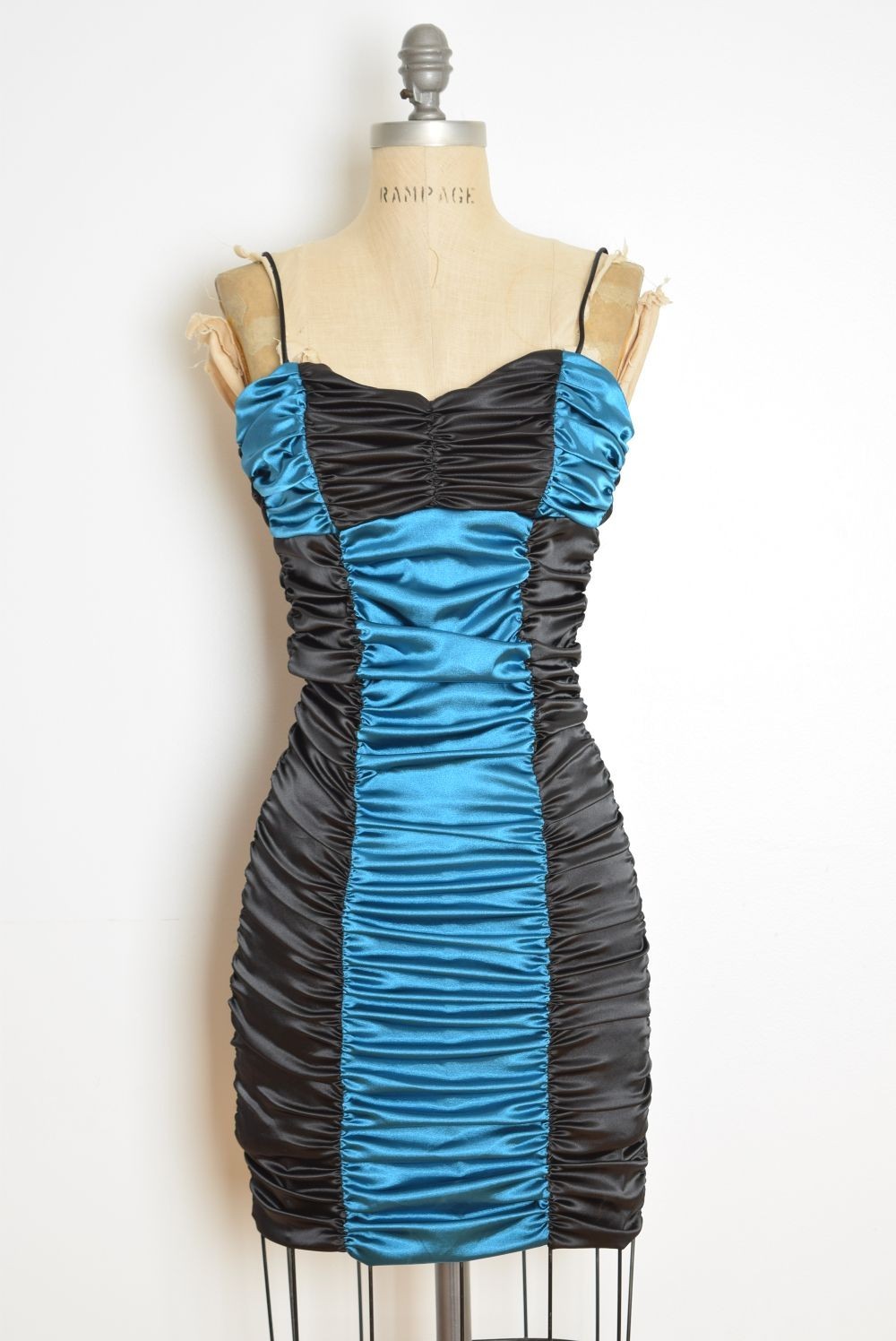 vintage Y2K party dress Blondie Nites NOS satin coffin ruched short prom club XS