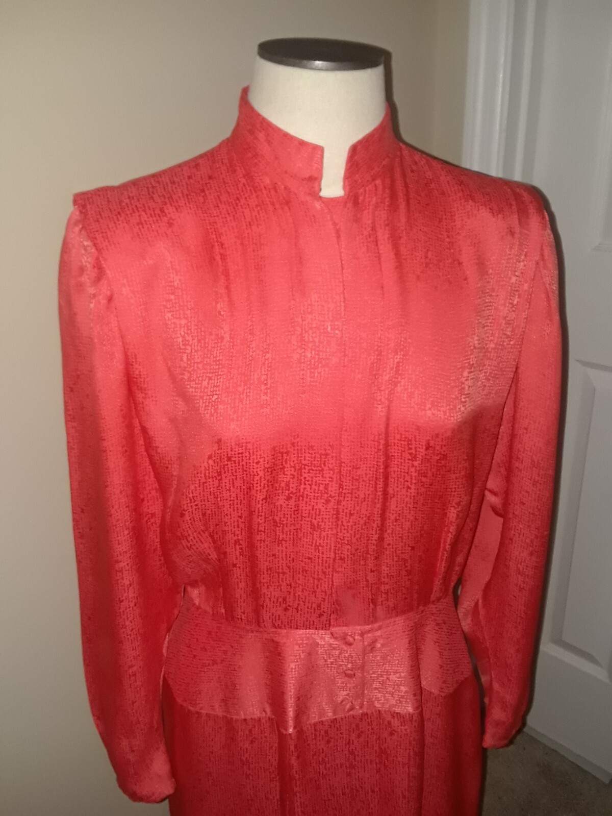 Vtg Francesca of Damon for Starington Deep Coral Jacquard 100% Silk Dress Sz 14