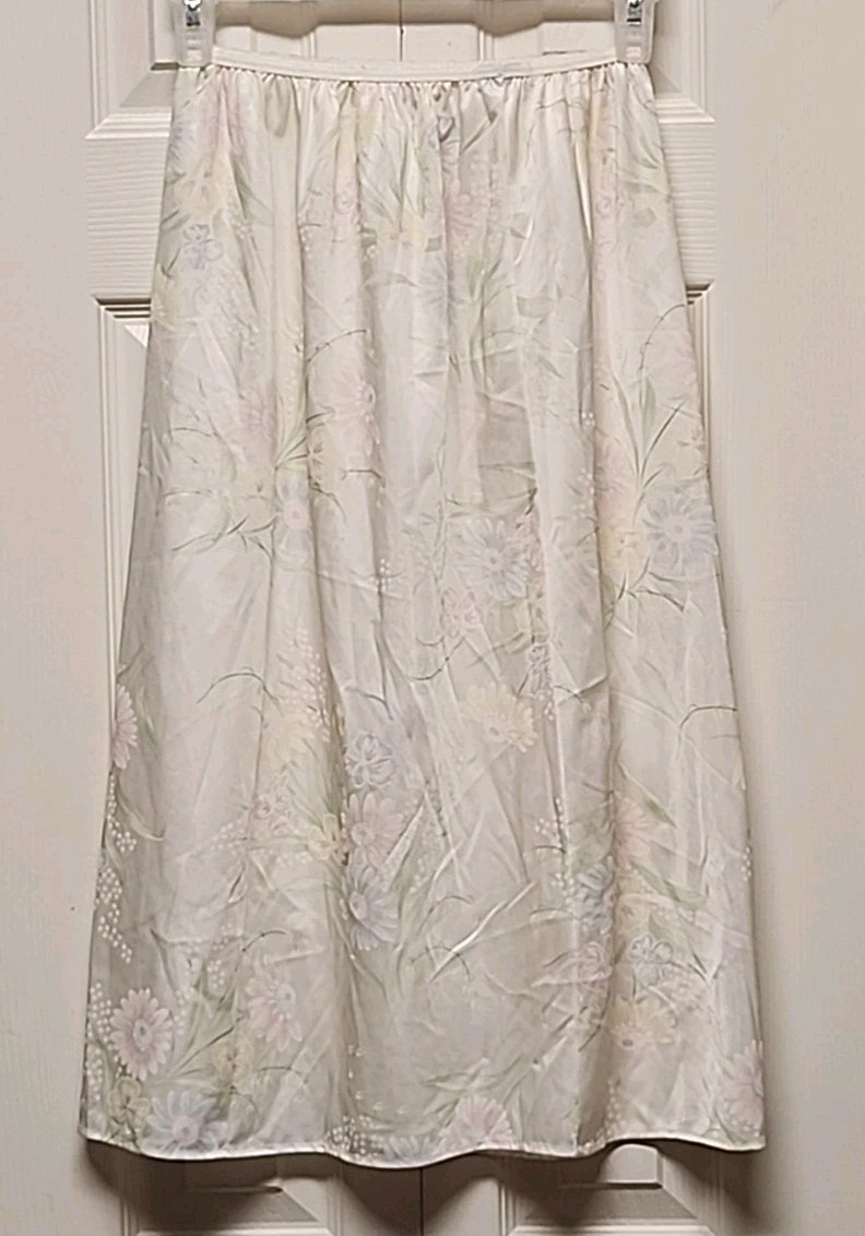 Sz M Vintage HENSON KICKERNICK Half Slip Slit/Bow Antron BLUSH BEIGE FLORAL