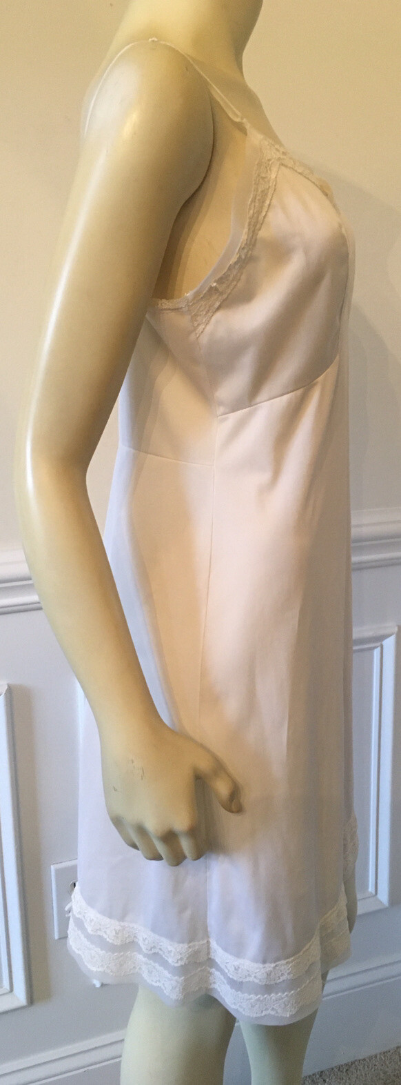 Sliperfection WN SZ 38 WHITE NYLON FULL SLIP 35” Long Sheer Nylon Cup With Lace