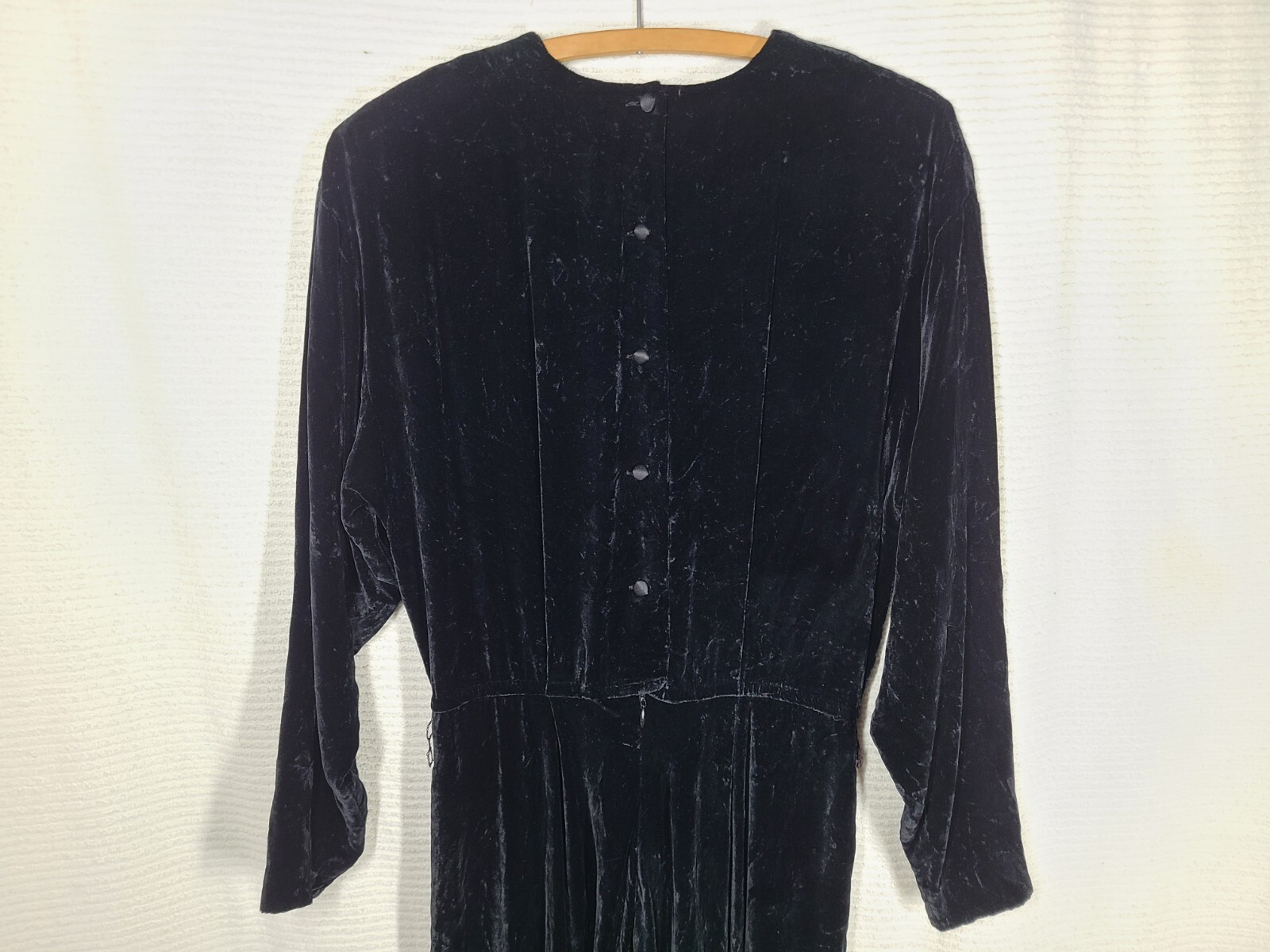 Vtg 90s Velvet Bias Dress Black Silk Rayon Velour Drapey Skirt Button Back 8 M
