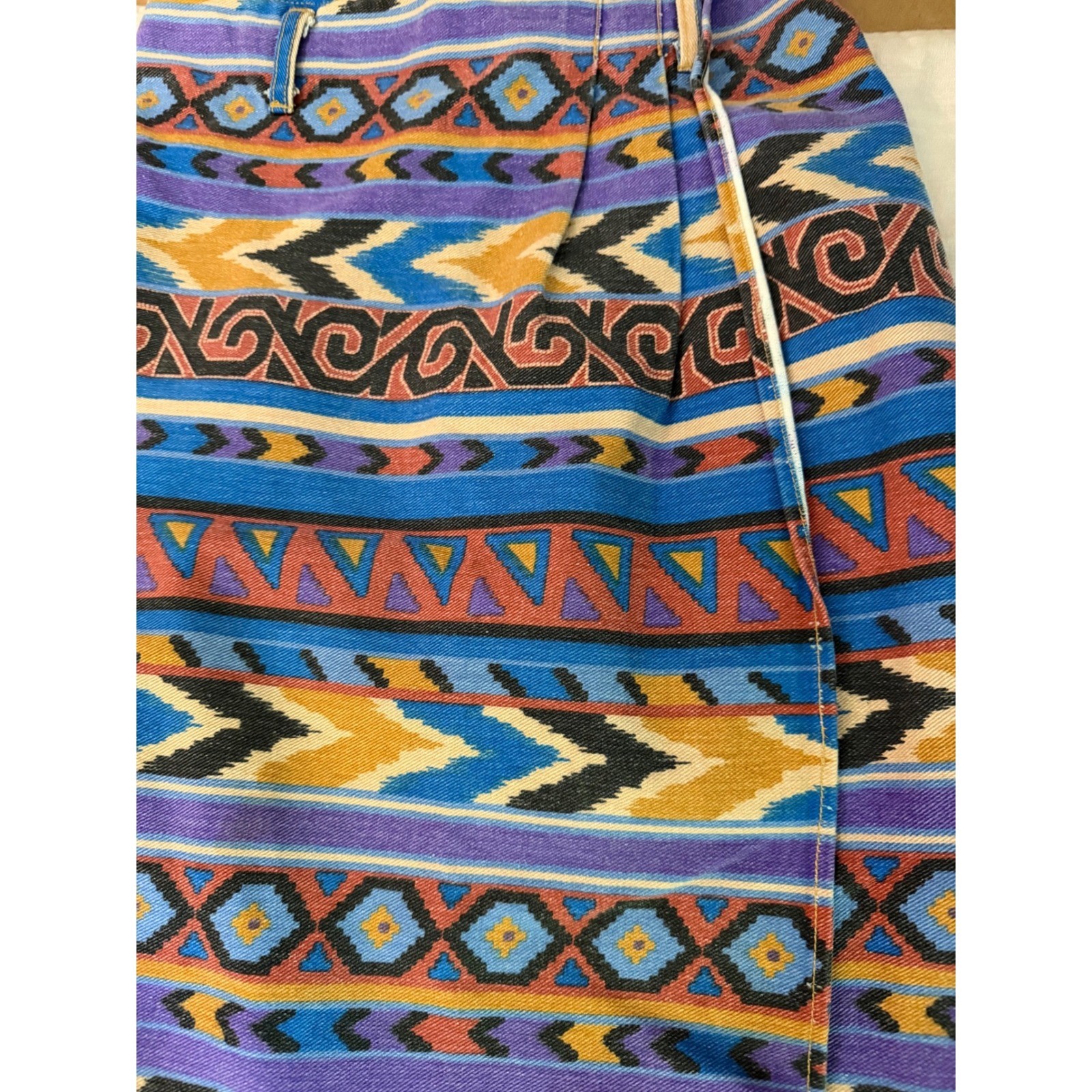 VTG Aztec Switch Skirt Sz 9 Southwest Wrap Style 90’s Blue Purple High Waist USA