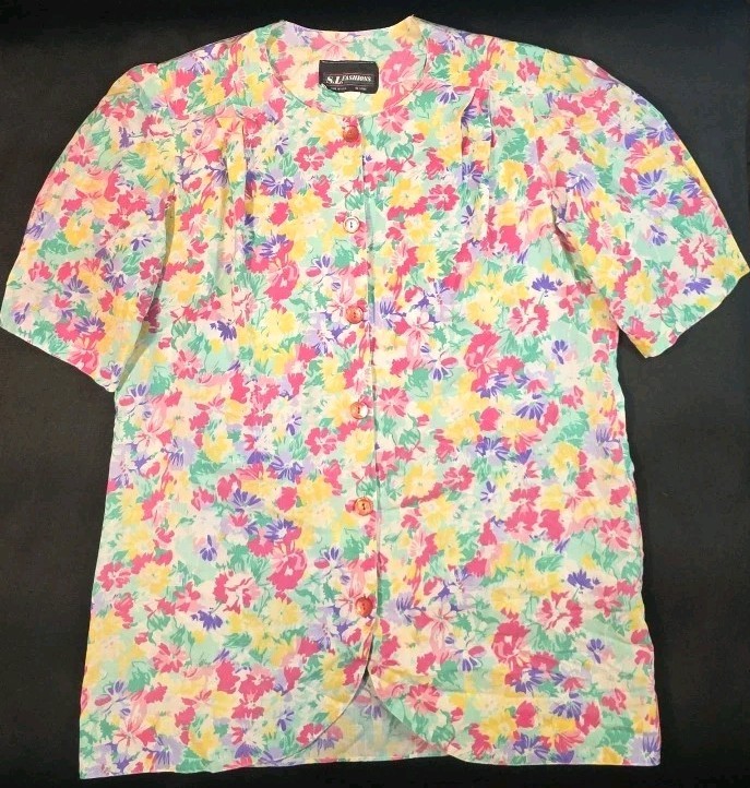 Vintage S.L. Fashions Floral Print Button Down Blouse – Size 16
