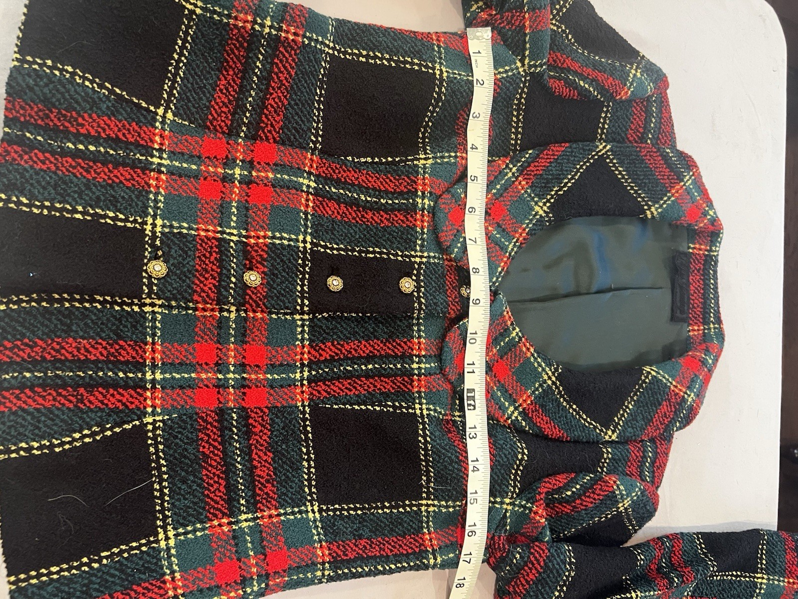Peggy Jennings Vintage Skirt Suit — Black, Red, Green, Yellow Plaid –Tailored