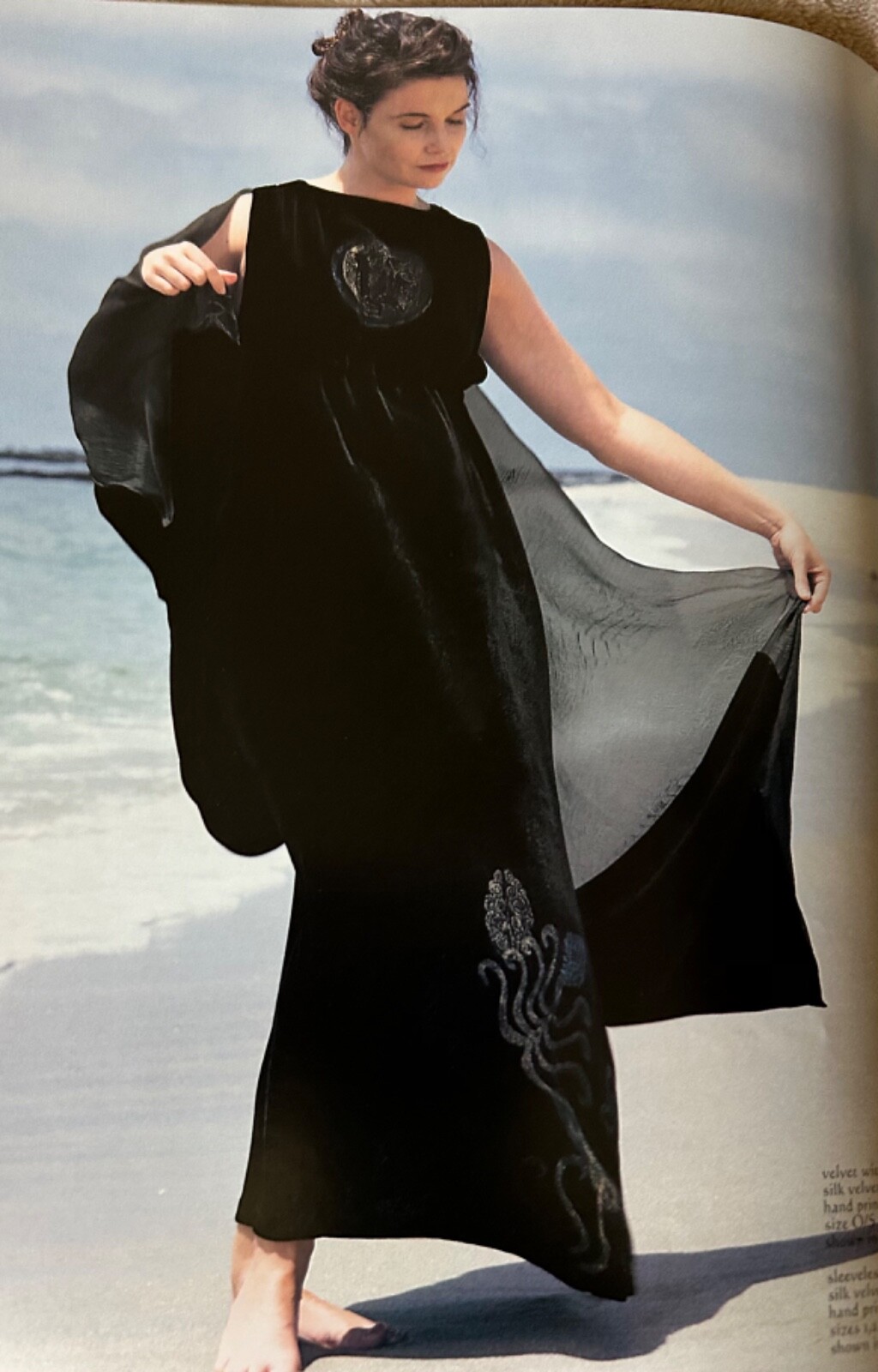 VTG Blue Fish Clothing Black Sleeveless Hand painted Velvet Maxi Gown