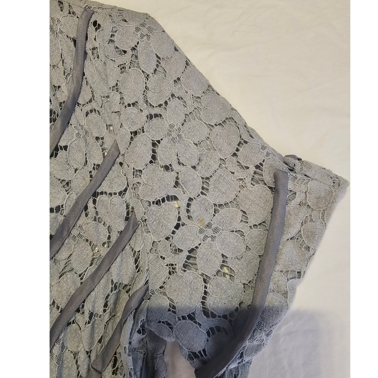 Vintage 40s C.H.D. Robbins Original Blue Floral Lace Dress V-Neck Mid-Mod XSm/Sm