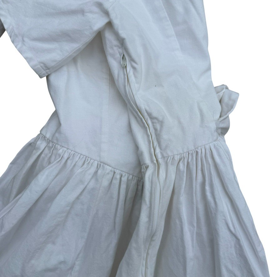 Vintage 1990s Laura Ashey White Cotton Cottagecore Bow Prairie Hippy Dress Sz 8