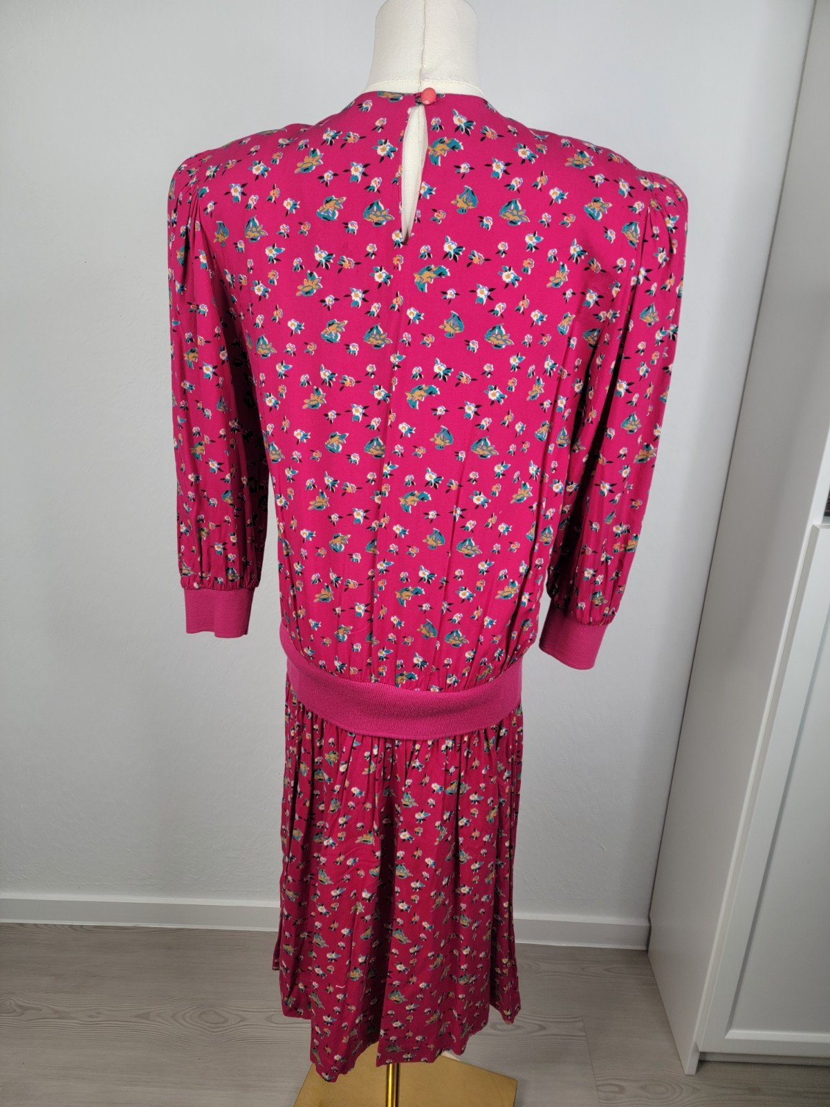 Vintage 80s Natalie Magenta Floral Drop Waist Dress Size 8P