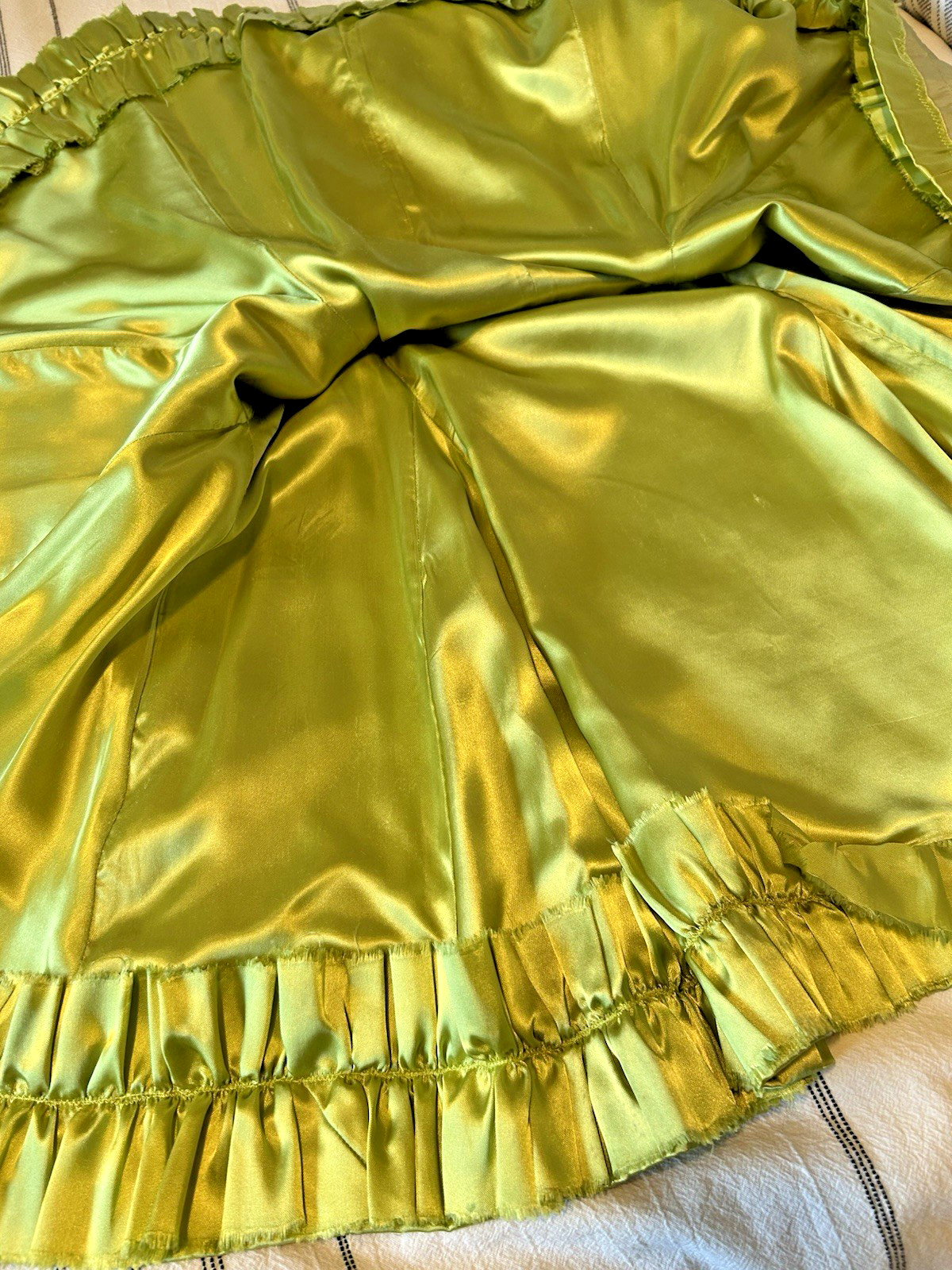 Vintage Handmade Satin Whimsical Green Party Dress – Flower, Fairy Costume Sz M