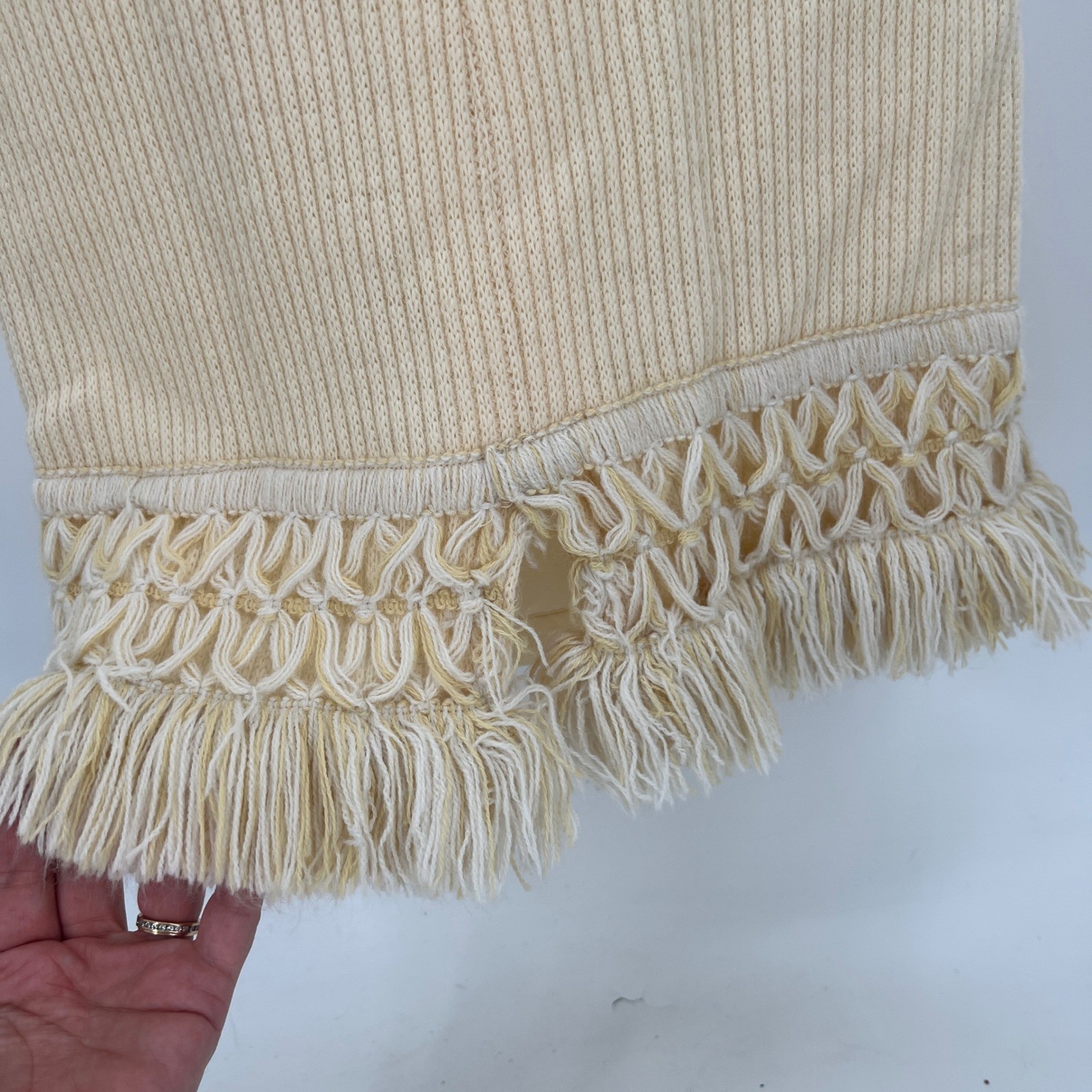 Vintage 70s Knit Dress Miss Continental Hippie Turtleneck Fringe Hem Boho Size S