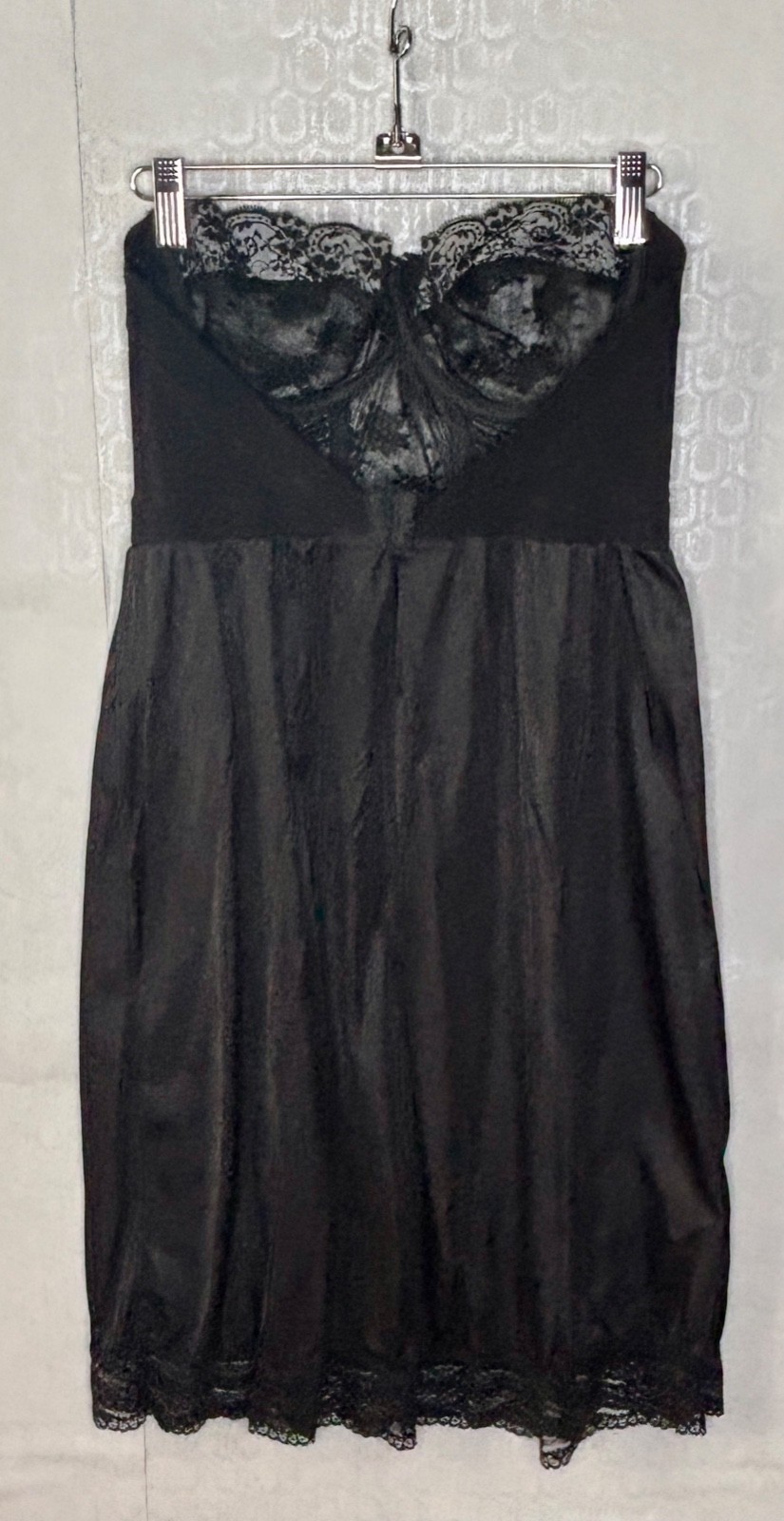 VTG BACK TALK YOUNG SMOOTHIE BLACK NYLON LACE BUTIER NEGLIGEE SLIP DRESS*36 C/ S