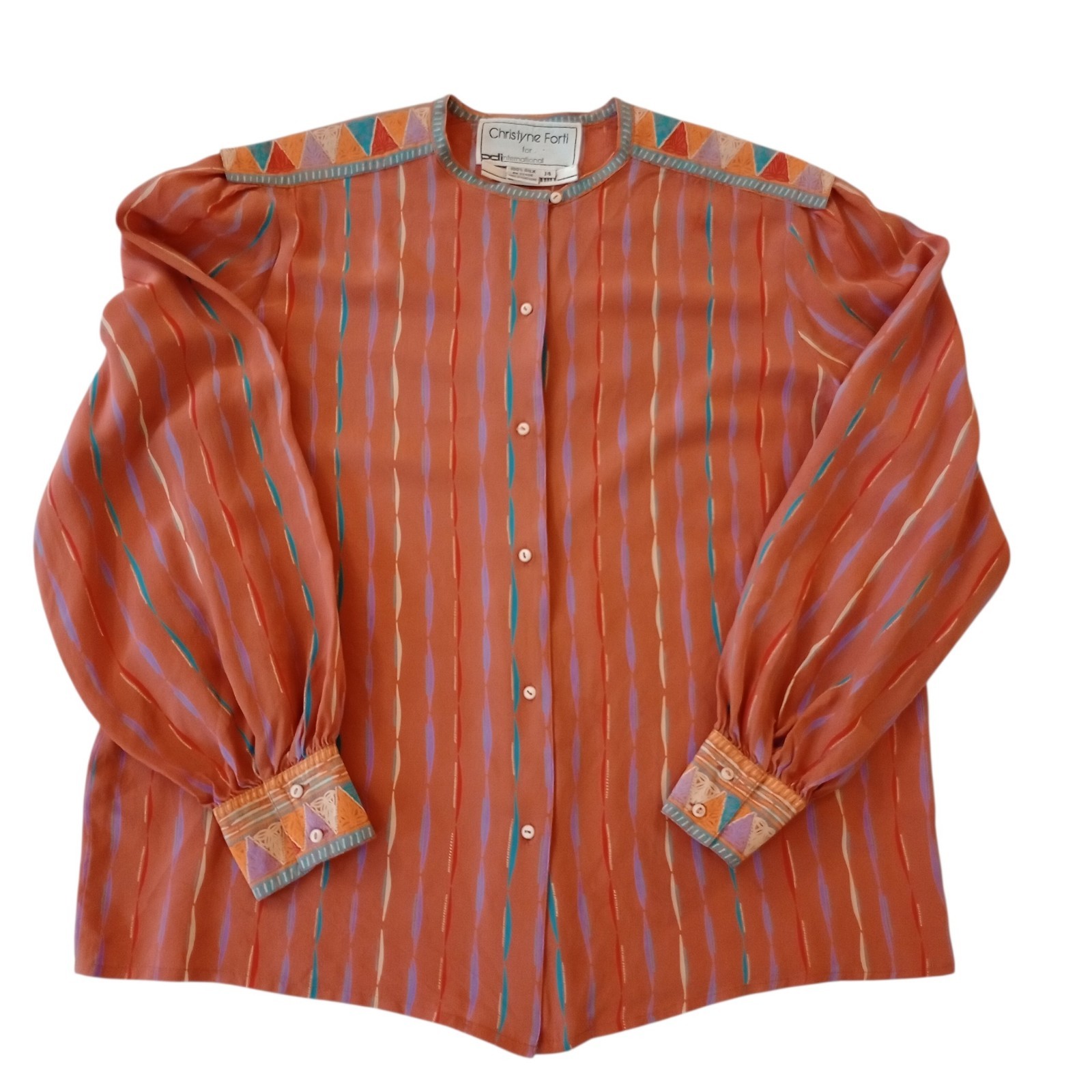 Vintage ~ I. Magnin 100% Silk Christyne Forti Designer Boho Blouse Size 14 Large