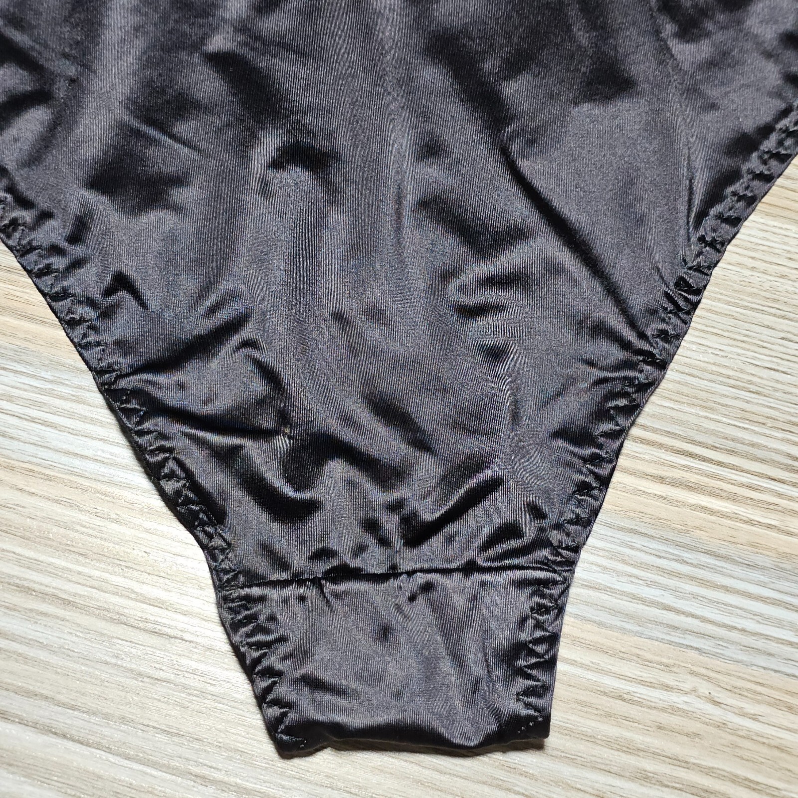 VTG Slippery Nylon Satin Panty Sissy Lace Glossy Black Brief Size 8 Hip 40-44″
