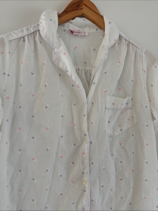 Vintage Brandywine Nightgown Womens Large Embroidered Floral Cotton White