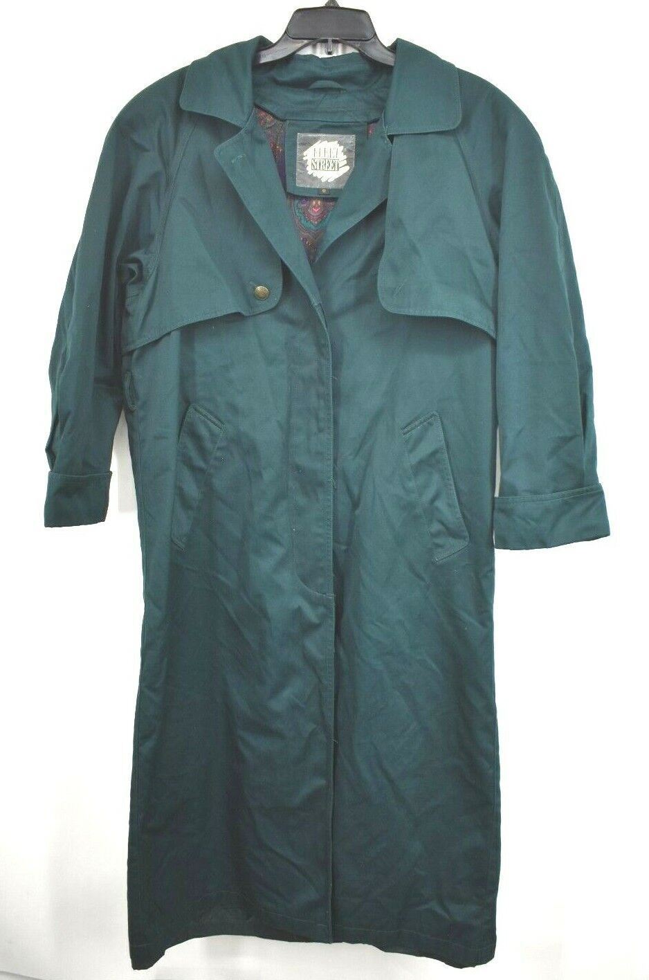 VTG Fleet Street Women Green Button Front Collared Long Fold Cuff Winter Coat 12