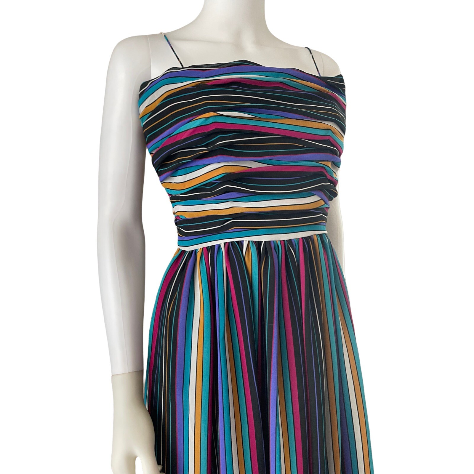 Vintage 70s 80s Bill Blass Dress, S/M Rainbow Striped Maxi
